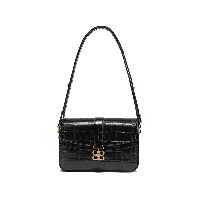 巴黎世家（BALENCIAGA）女士花牛皮革手提单肩包腋下包小号S码黑色 695541 210AO 1000